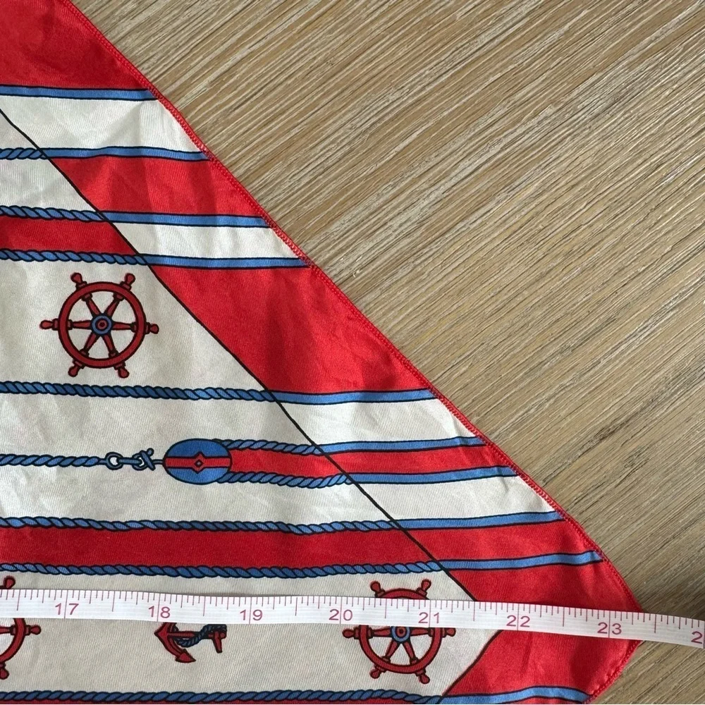 Women’s 100% silk red square nautical themed anchor print scarf 17x 23 inches
